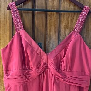 David’s Bridal Chiffon Pintuck Sleeveless Dress Beaded Strap Twist A-line Formal